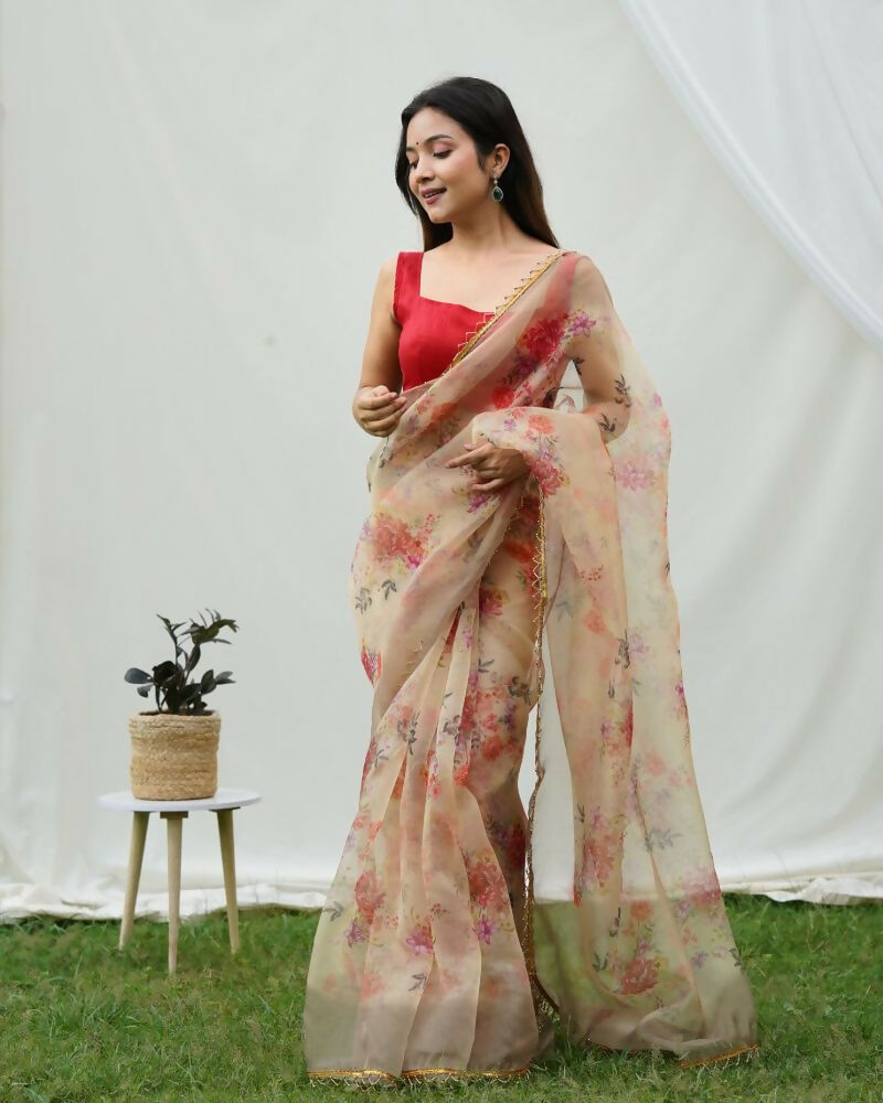 Vamsee Shanaya Brown Organza Saree