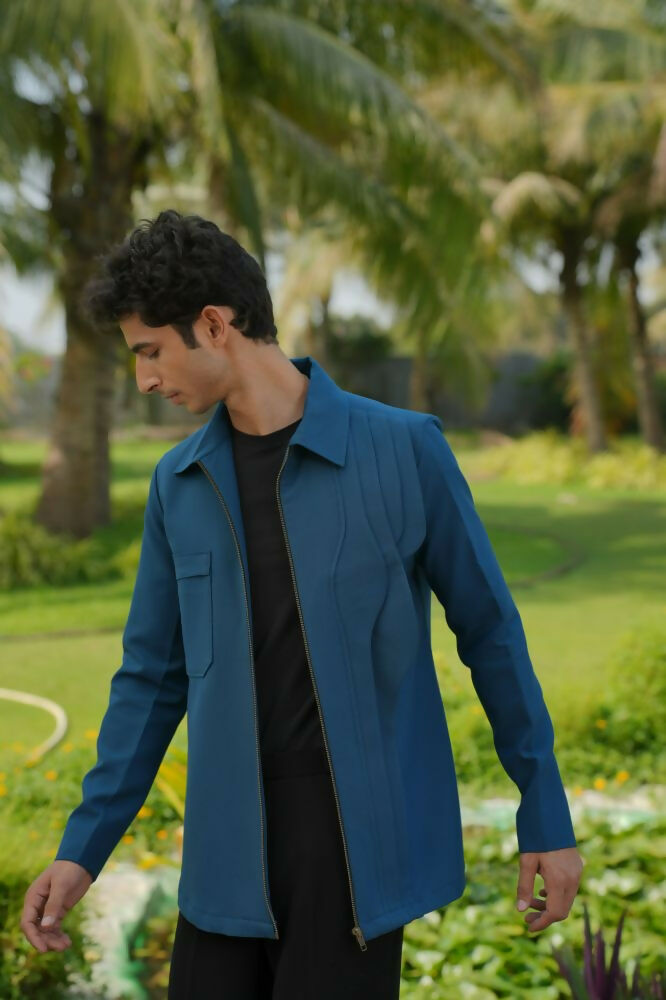 Sleek Teal Blue Shacket by Hilo Design