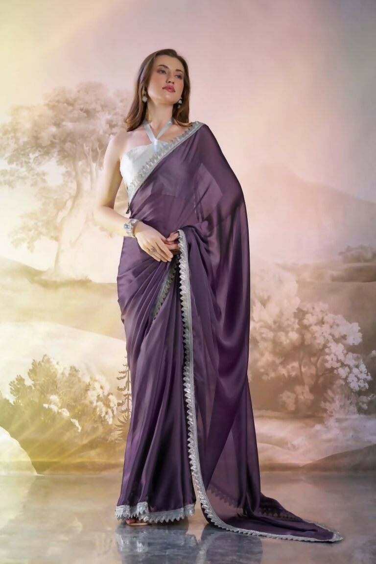 Lavender Satin Rangoli Solid Fancy Designer Saree - Nafisa