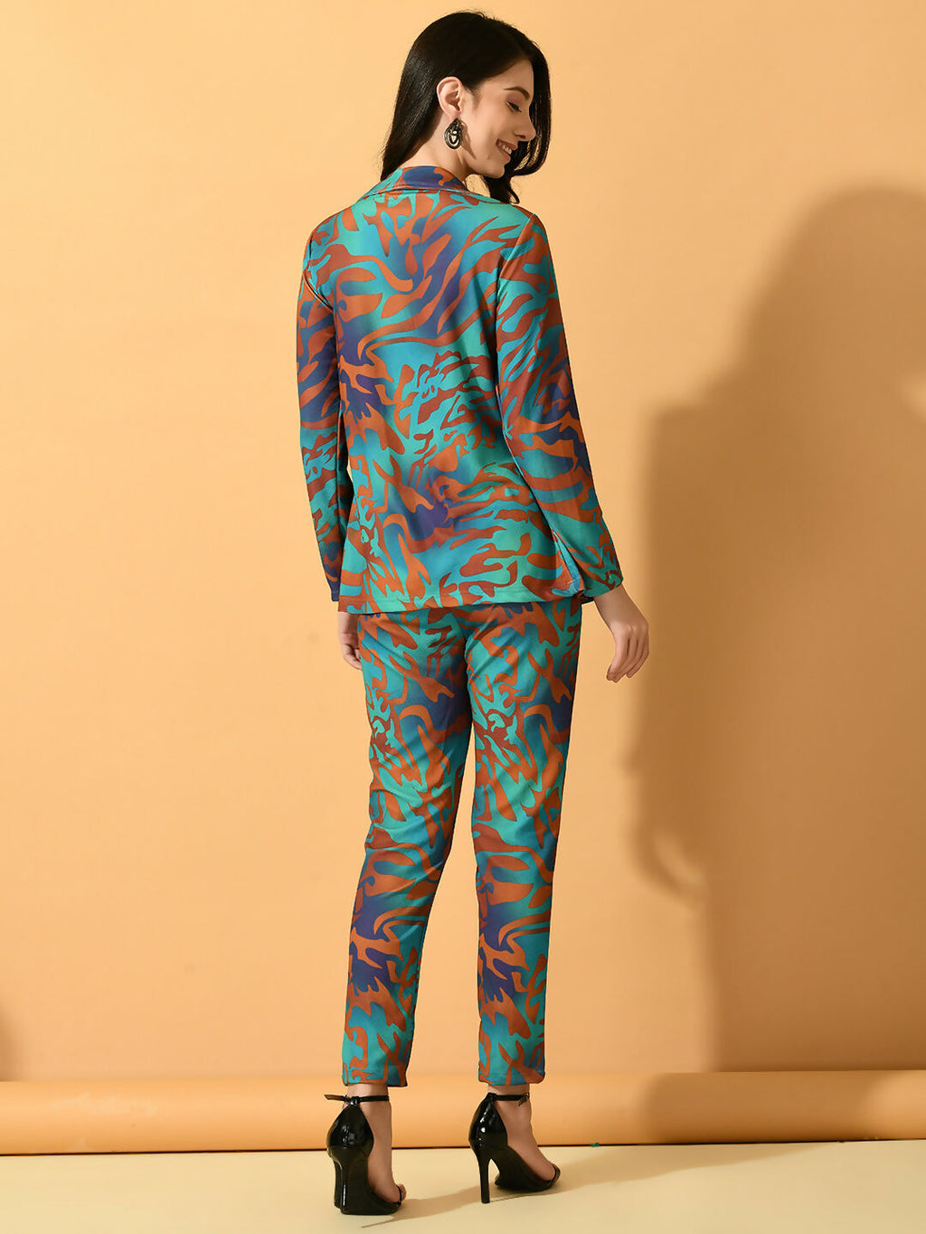 Myshka Women's Multi Printed Coat With Trousers