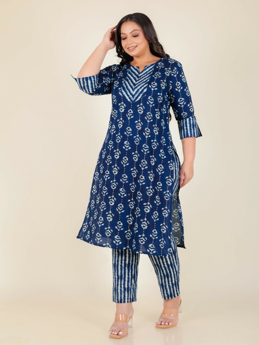 Aramya Blue Soft Cotton Floral Print Straight Kurta Set for Women
