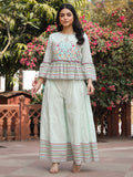Juniper Women's Mint Floral Printed Peplum Co-Ord Set With Kantha Work & Beads