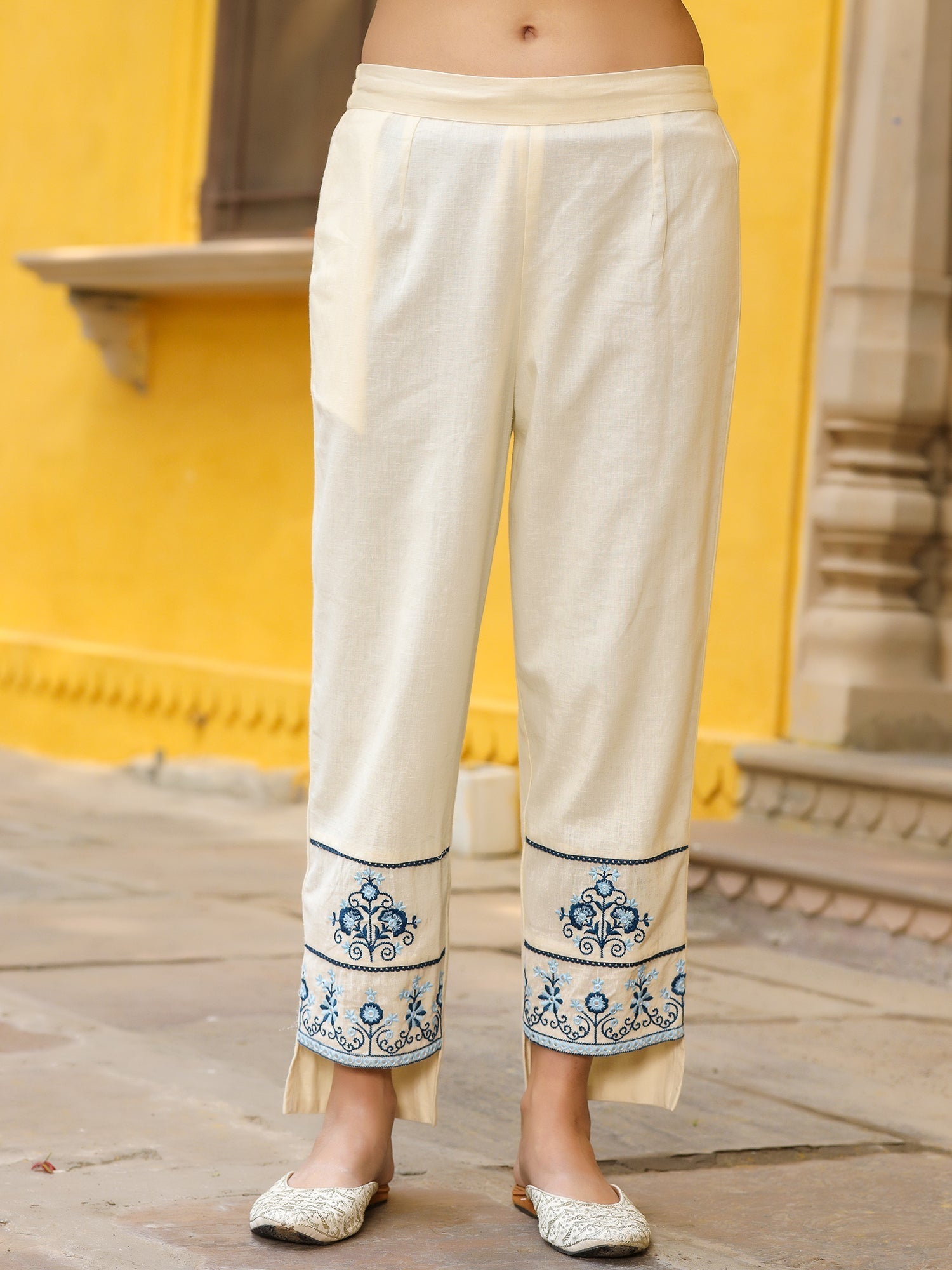 Juniper Women's White Pure Cotton Embroidered Kurta Set