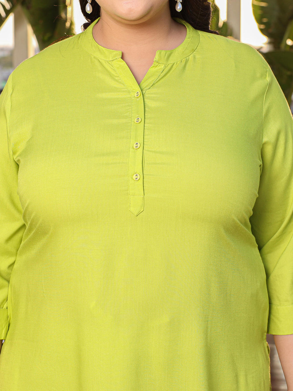 Juniper Women's Lime Green Modal Rayon Slub Plus Size Kurta