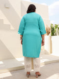 Juniper Women's Teal Modal Rayon Slub Plus Size Kurta