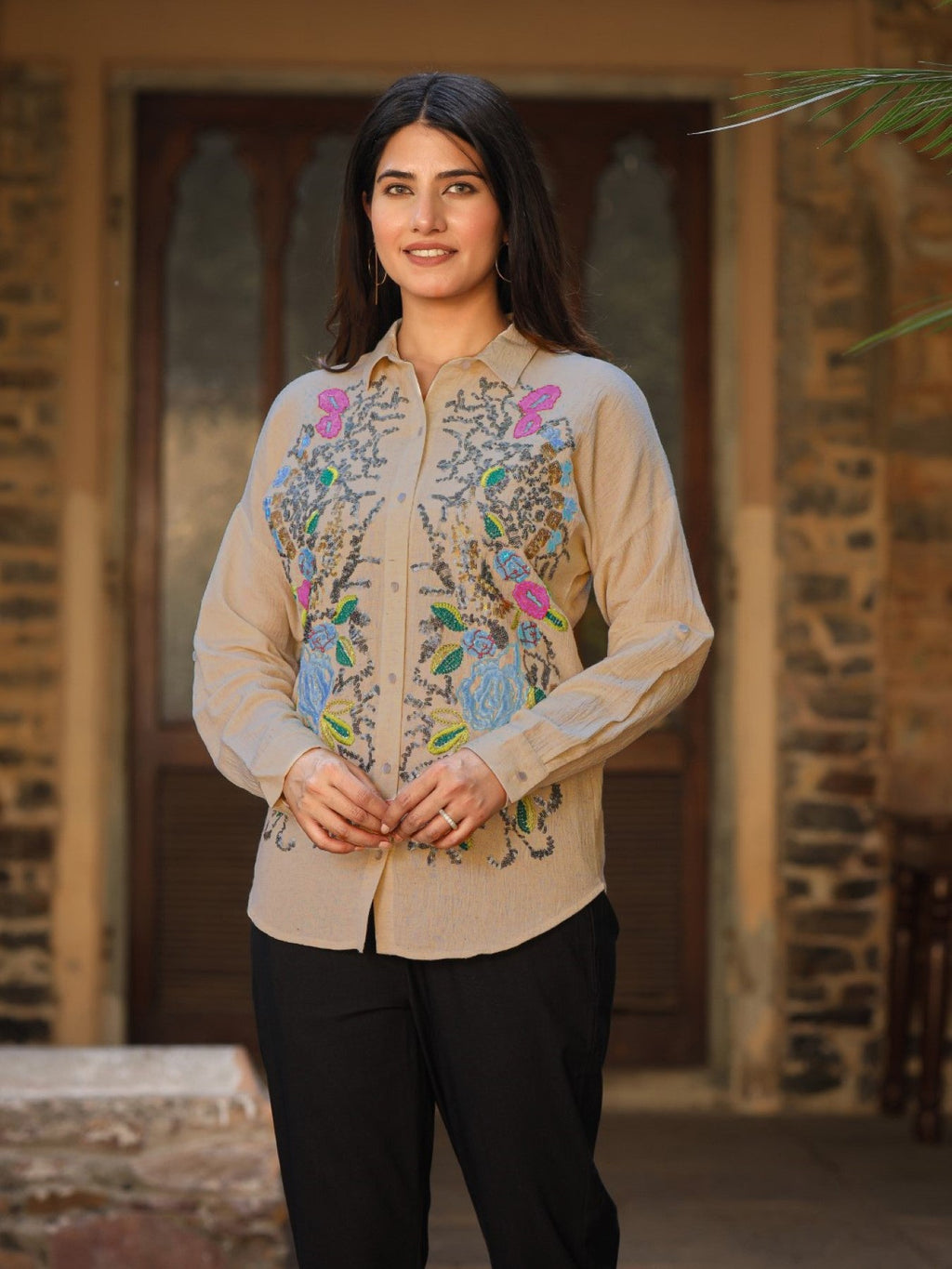 Juniper Women's Rayon Flex Embroidered Women's Shirt