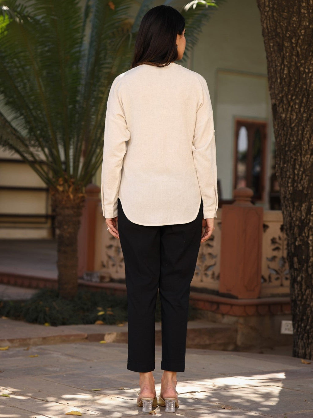 Juniper Women's Women Natural Solid Shirt With Sequins Work