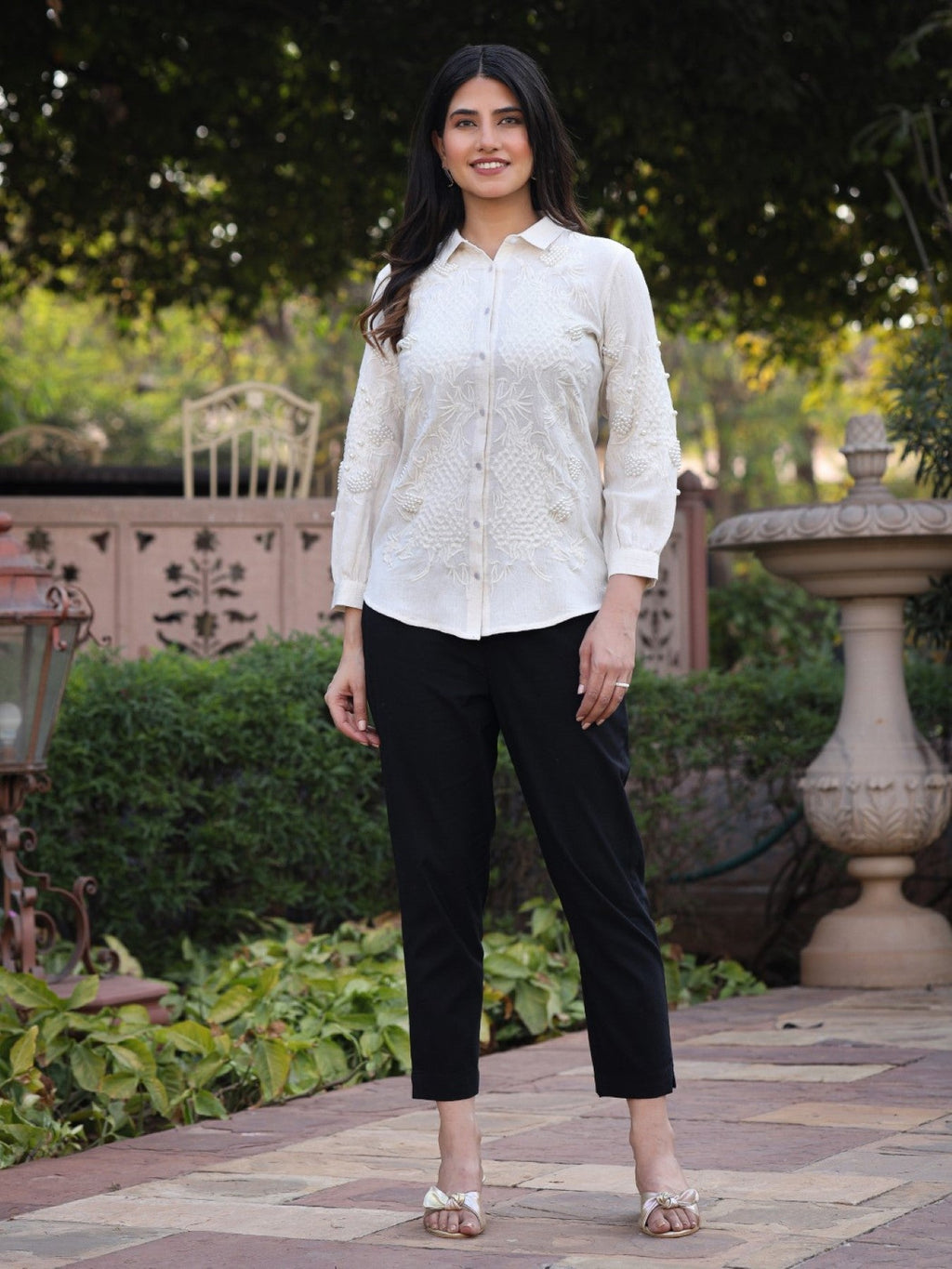 Juniper Women's Rayon Flex Thread Embroidered Women's Shirt With Beads Work