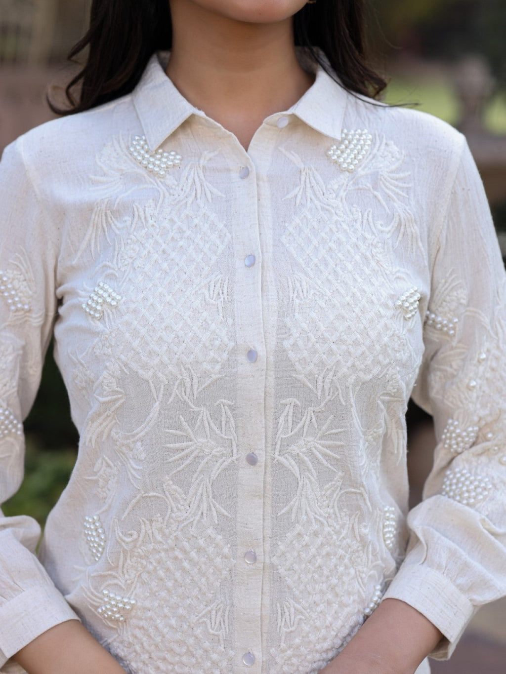 Juniper Women's Rayon Flex Thread Embroidered Women's Shirt With Beads Work