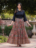 Juniper Women's Solid Liva Rayon Black Shirt With Multi Color Skirt Co-Ord Set