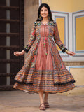 Juniper Women's Multi Colored Cotton Maxi Dress With Ethnic Motifs, Embroidered Jacket, And Long Sleeves
