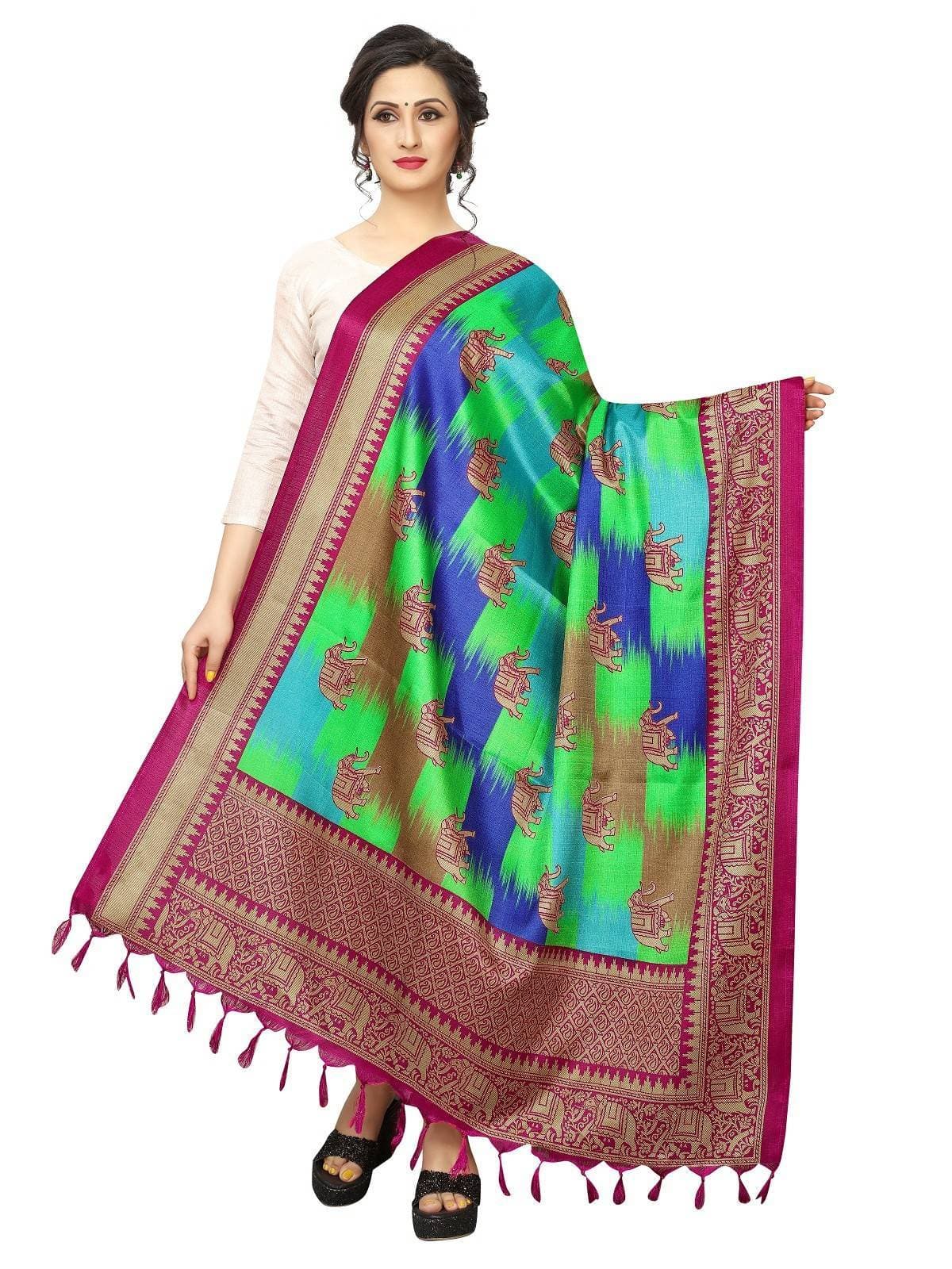 Vamika Wine Red Printed Designer Khadi Bhagalpuri Dupatta