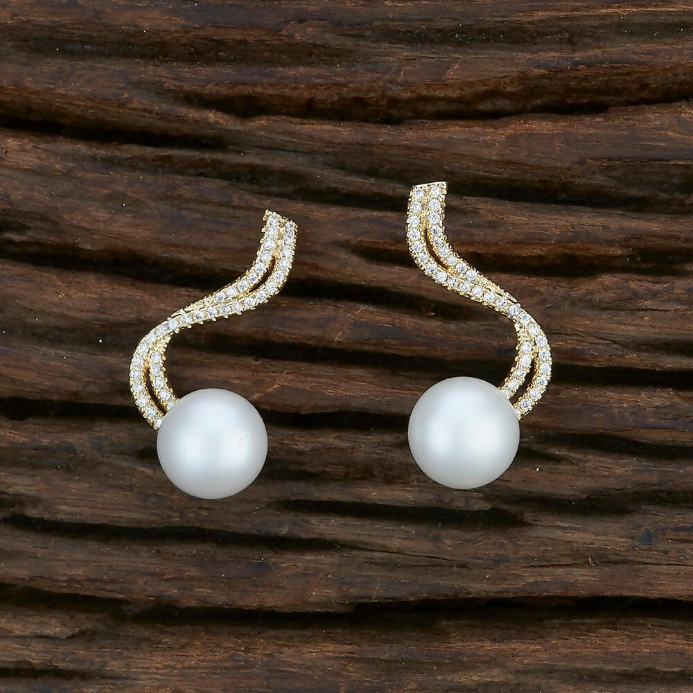Joban Fashion Women Brass Golden White Ad Earrings