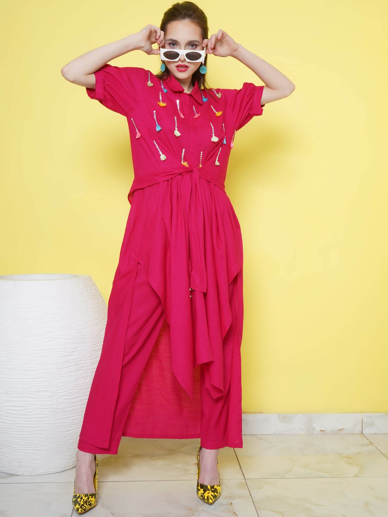 Women Republic Pink Rayon Indoester Set