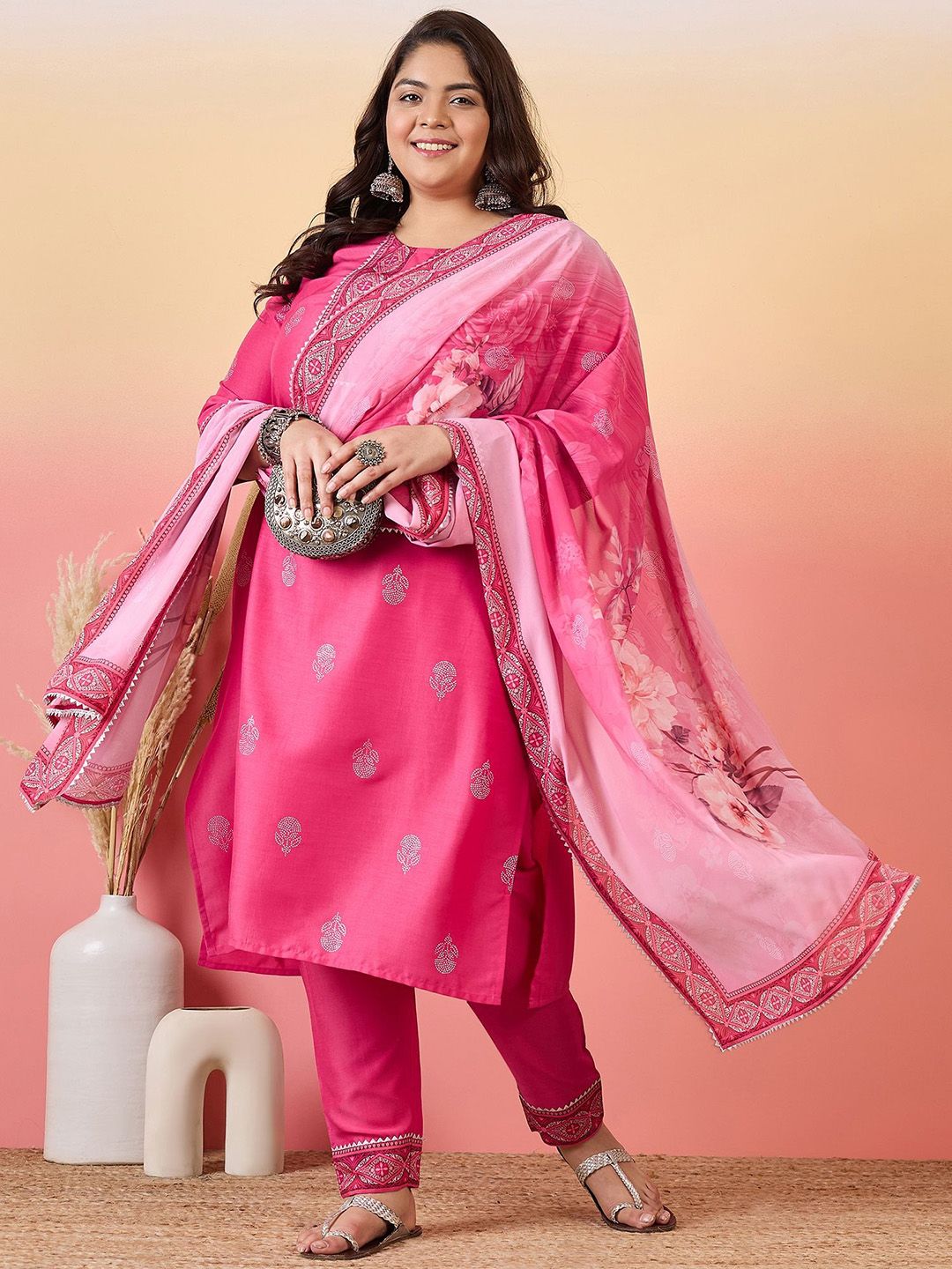Sztori Women Floral Yoke Design Regular Kurta with Trousers & With Dupatta
