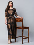 Ahalyaa Black Crepe Copper Foil Printed Jumpsuit