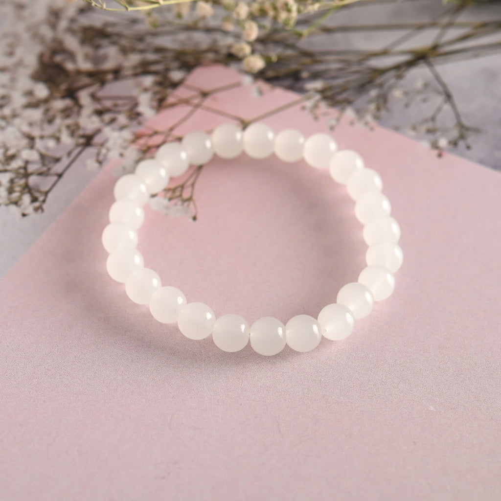 NVR Men & Women Transparent & White & Black Marbel Crystal Elasticated Bracelet