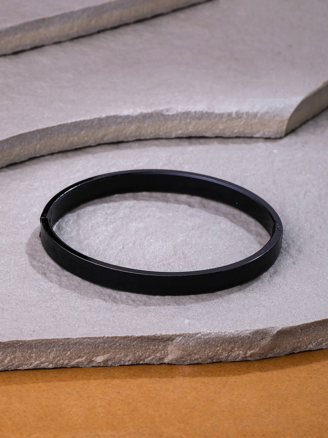 NVR Men's Black Metal Interlock Kada Bracelet