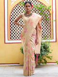 Janasya Cream Chanderi Silk Ethnic Motifs Woven Design Saree