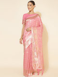 Janasya Light Pink Chanderi Silk Floral Woven Design Saree