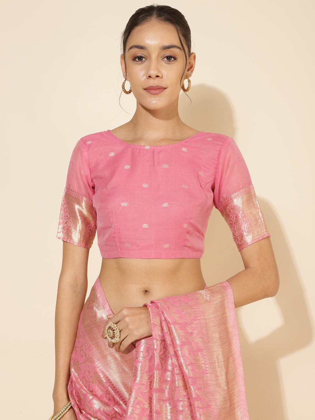 Janasya Light Pink Chanderi Silk Floral Woven Design Saree