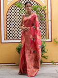Janasya Pink Organza Woven Leheriya Kanjeevaram Saree