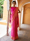Janasya Fushia Pink Paithani Silk Woven Ethnic Motifs Paithani Silk Saree