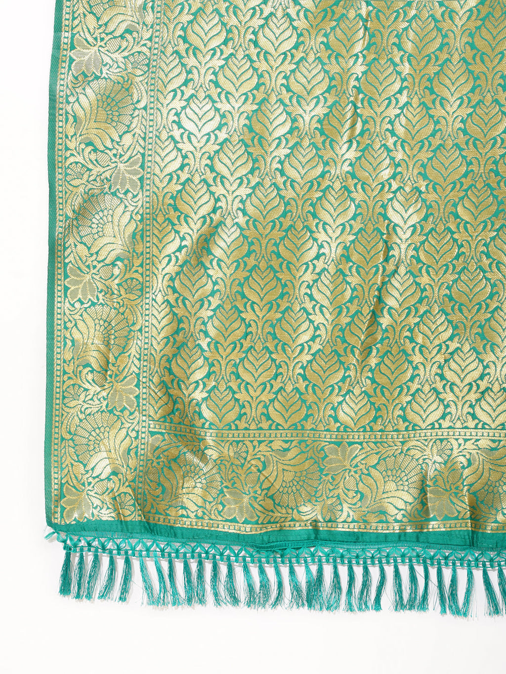 Janasya Rama Green Banarasi Silk Ethnic Motifs Woven Design Saree