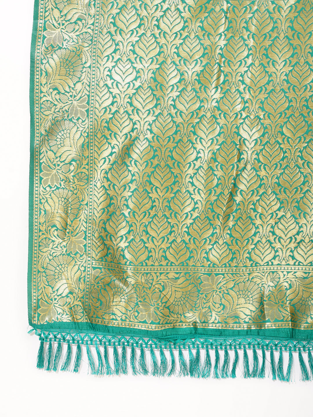 Janasya Rama Green Banarasi Silk Ethnic Motifs Woven Design Saree