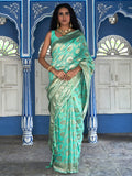 Janasya Sea Green Chanderi Silk Floral Woven Design Saree