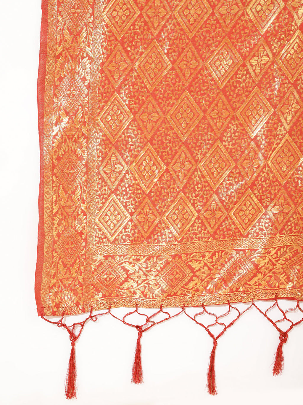 Janasya Red Chanderi Silk Woven Geometric Chanderi Silk Saree
