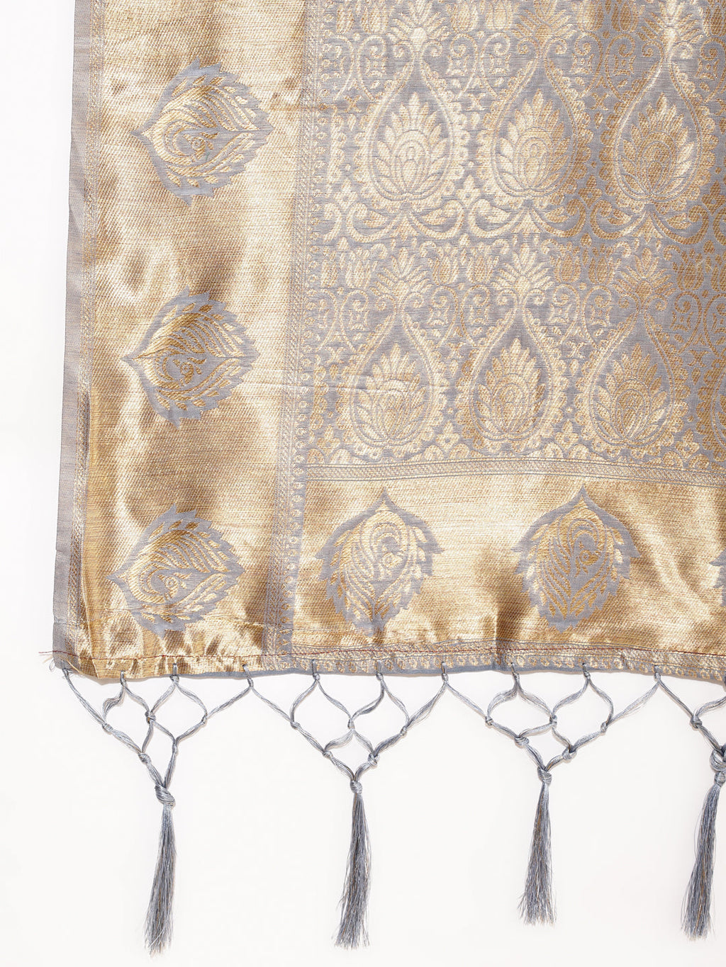 Janasya Grey Chanderi Silk Woven Ethnic Motifs Chanderi Silk Saree