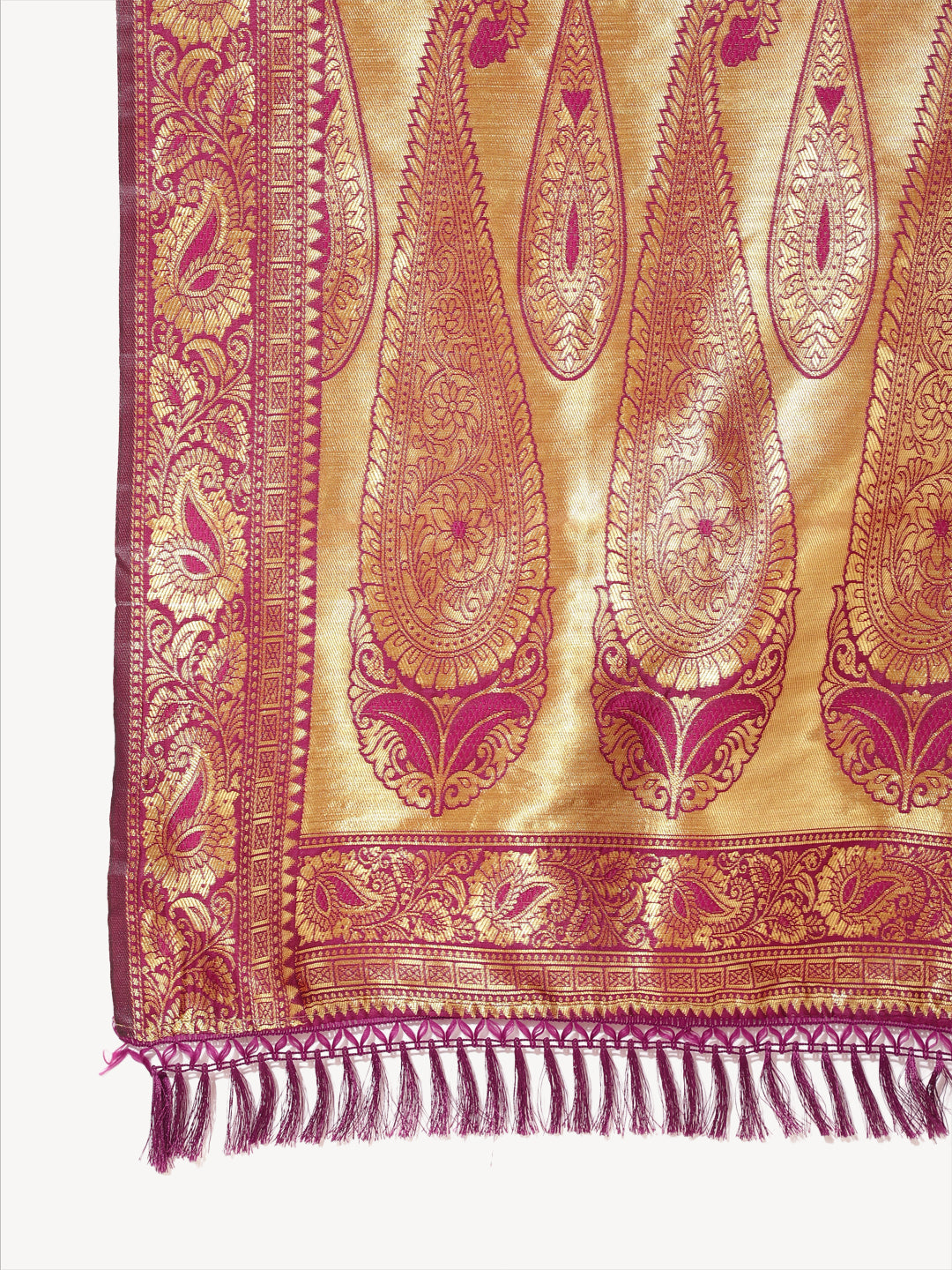Janasya Wine Banarasi Silk Woven Ethnic Motifs Banarasi Silk Saree