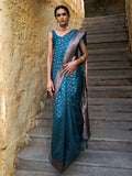 Janasya Green Banarasi Silk Ethnic Motifs Woven Design Saree