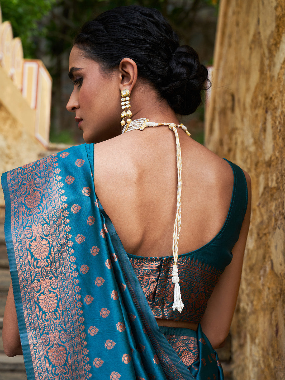 Janasya Green Banarasi Silk Ethnic Motifs Woven Design Saree