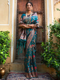 Janasya Teal Green Banarasi Silk Woven Dual Tone Floral Design Banarasi Silk Saree