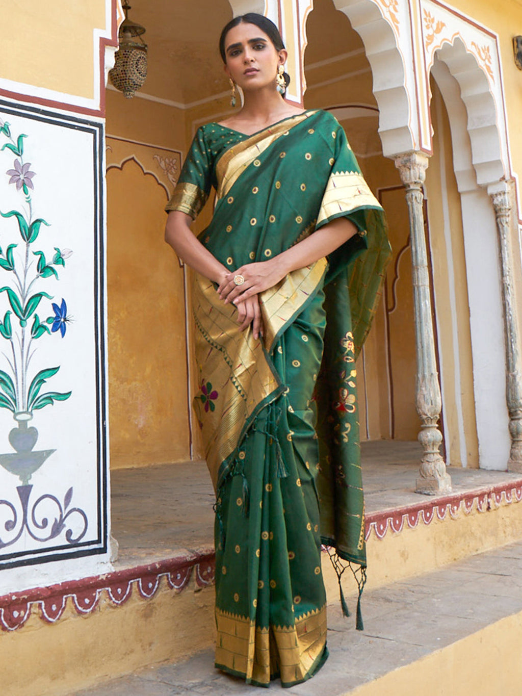 Janasya Green Paithani Silk Ethnic Motifs Paithani Silk Saree