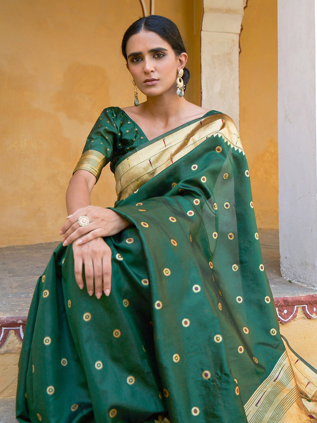 Janasya Green Paithani Silk Ethnic Motifs Paithani Silk Saree
