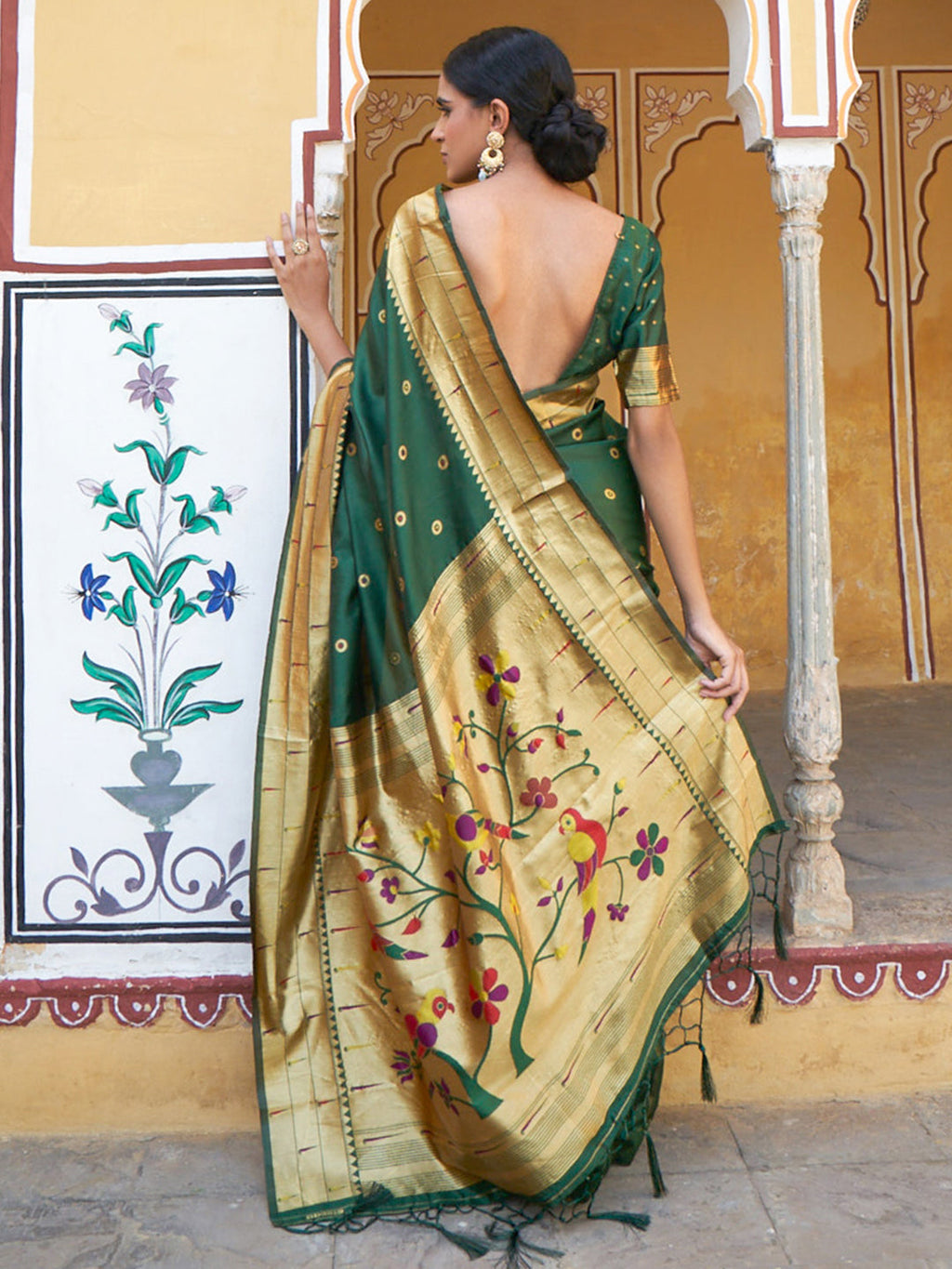 Janasya Green Paithani Silk Ethnic Motifs Paithani Silk Saree