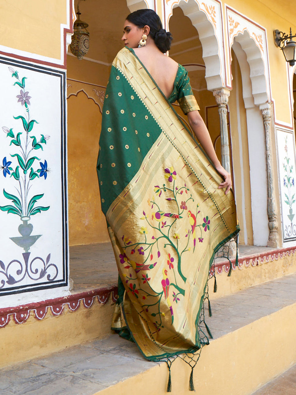 Janasya Green Paithani Silk Ethnic Motifs Paithani Silk Saree