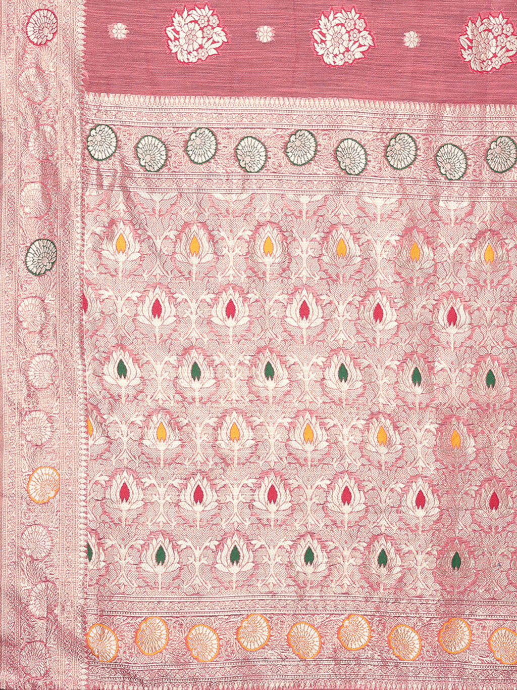 Janasya Pink Cotton Linen Floral Woven Saree