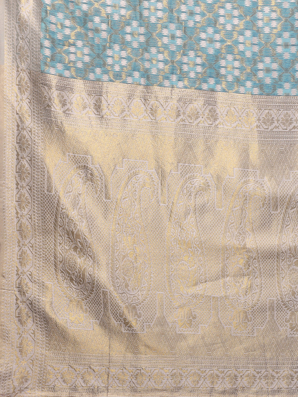Janasya Light Blue Cotton Ethnic Motifs Woven Saree