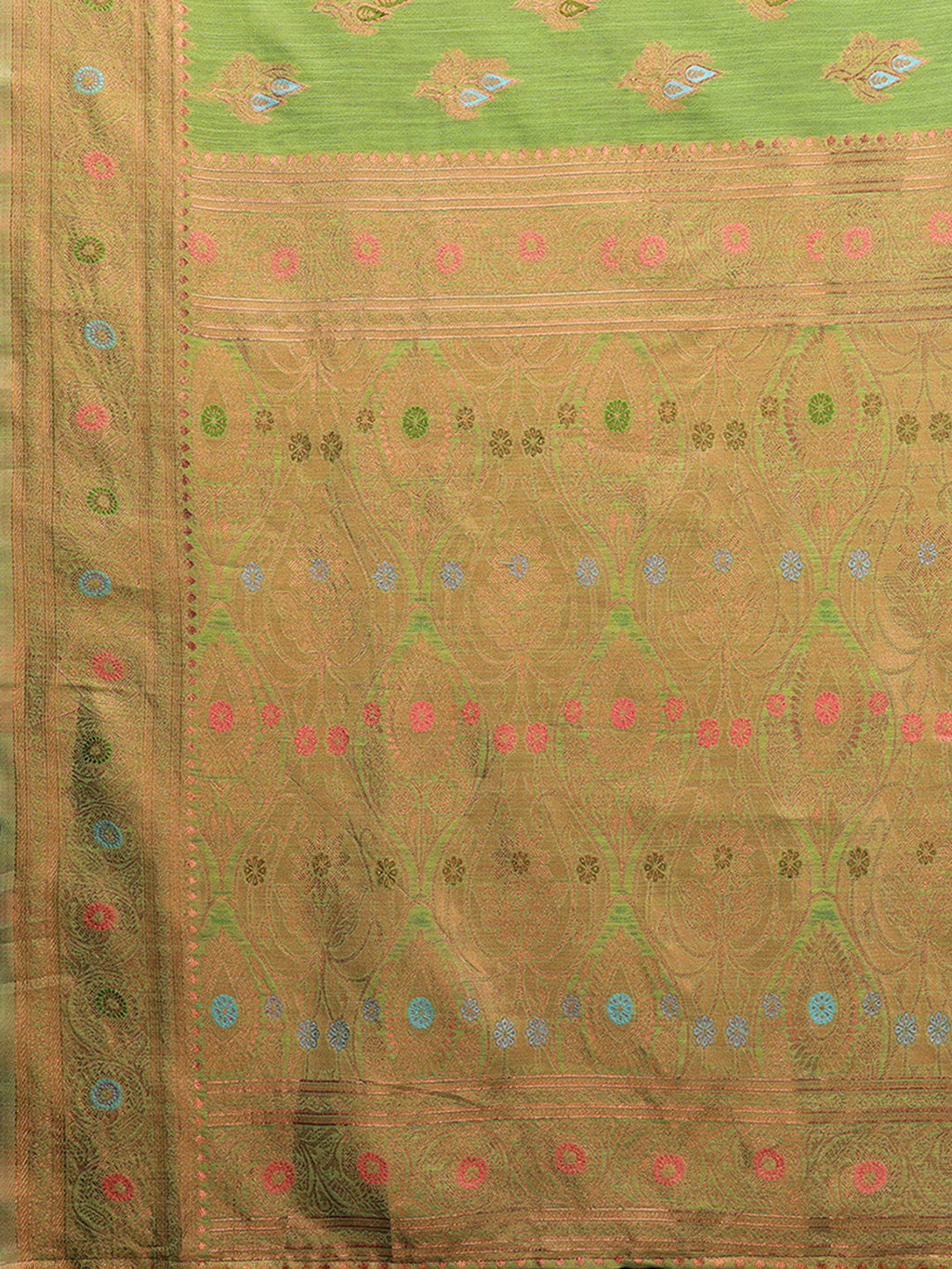 Janasya Green Cotton Linen Ethnic Print Kanjivaram Saree