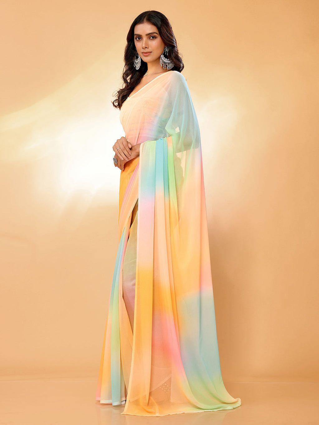 Janasya Multicolor Georgette Ombre Printed Saree