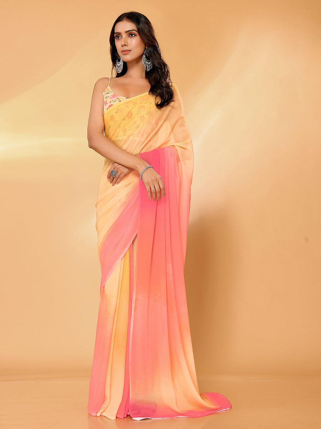 Janasya Multicolor Georgette Ombre Printed Saree