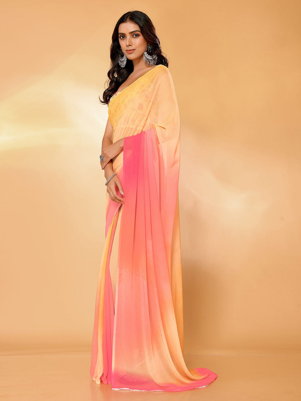 Janasya Multicolor Georgette Ombre Printed Saree