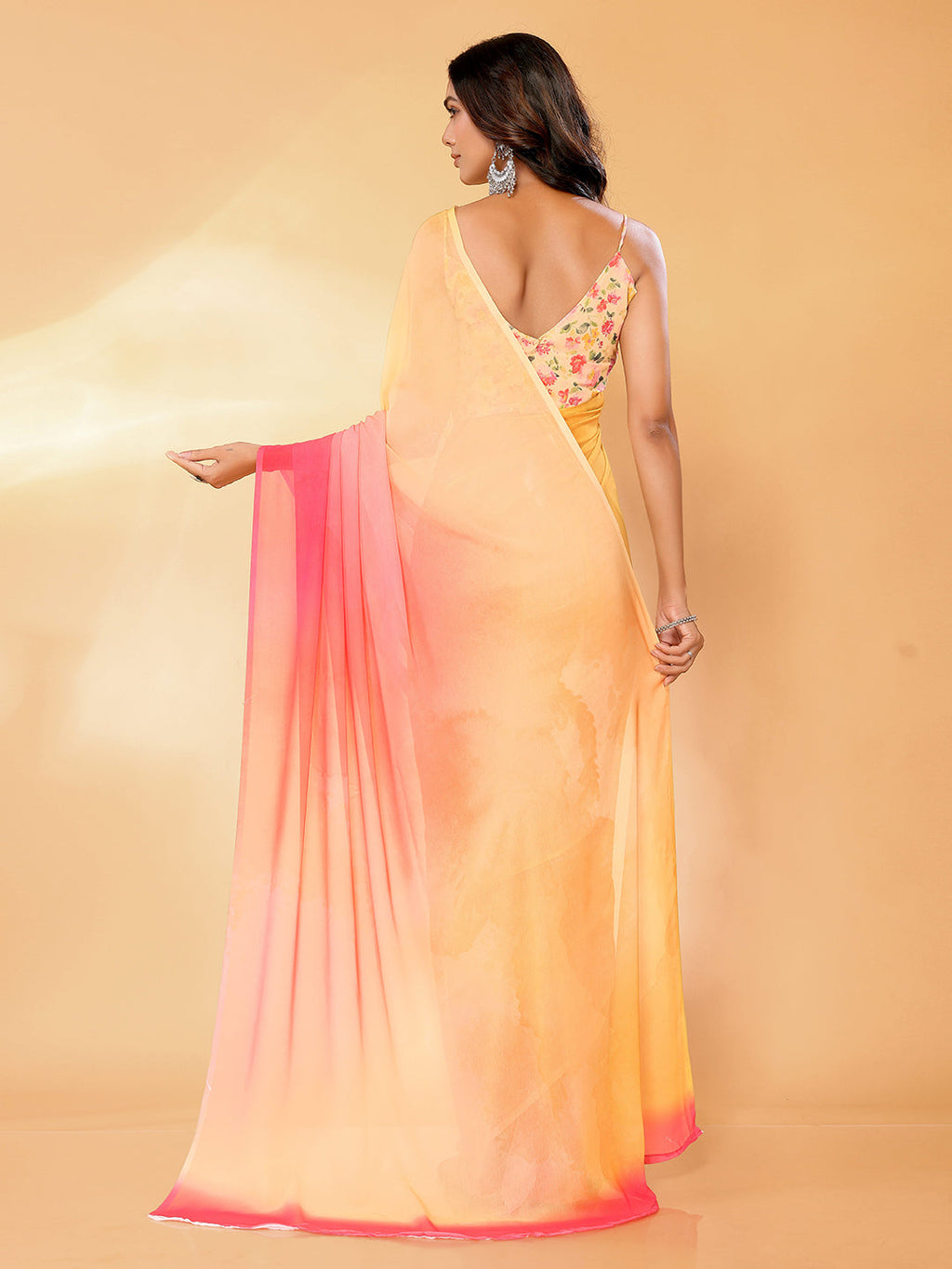 Janasya Multicolor Georgette Ombre Printed Saree