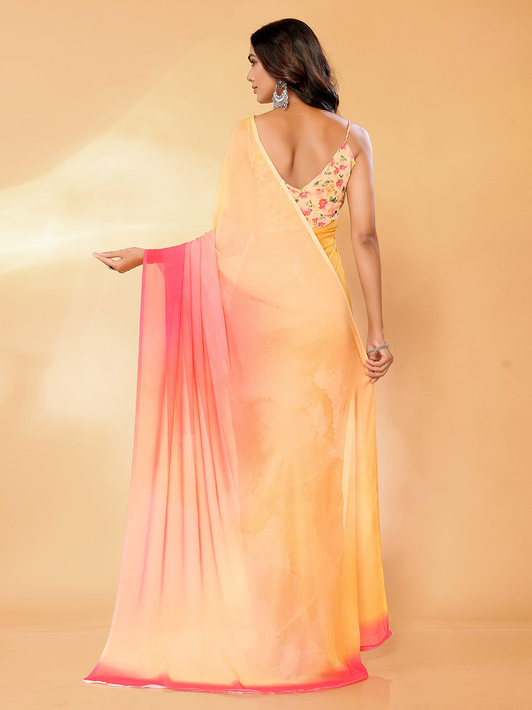 Janasya Multicolor Georgette Ombre Printed Saree