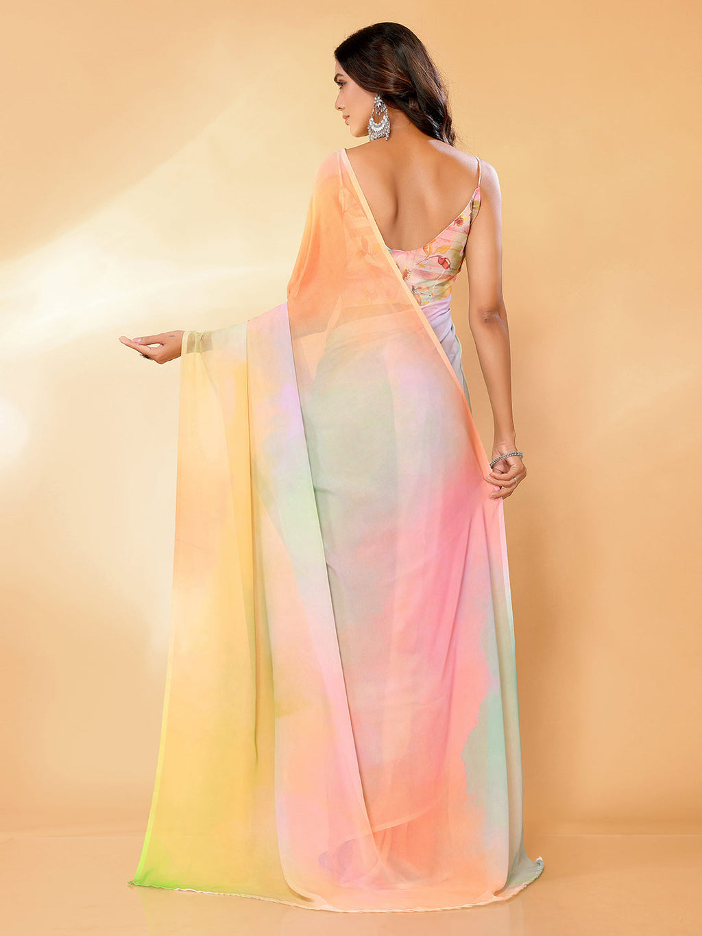 Janasya Multicolor Georgette Ombre Printed Saree