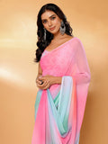Janasya Multicolor Georgette Ombre Printed Saree
